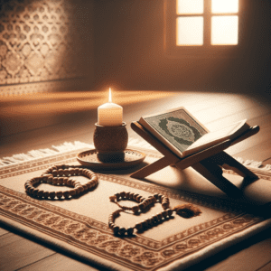 Femme entrepreneure musulmane pratiquant la salat matinale pour démarrer sa journée de travail